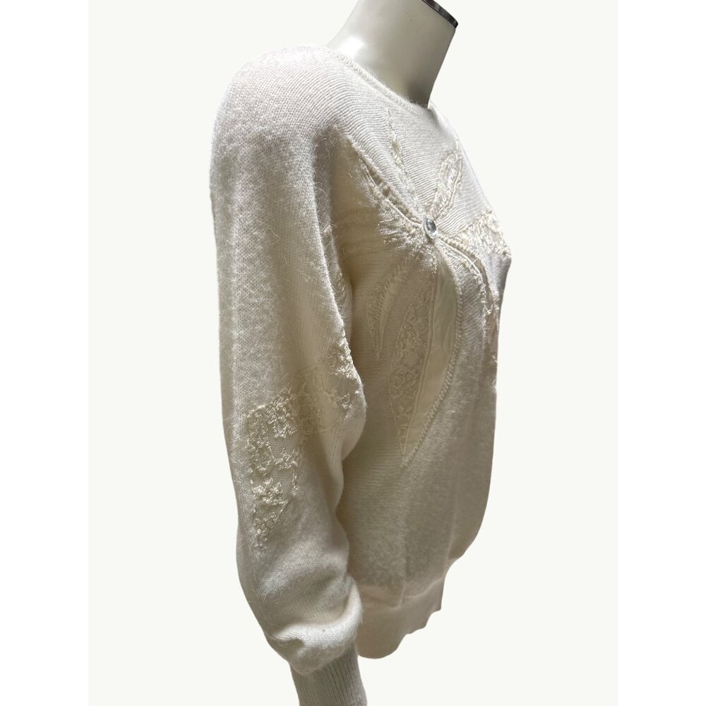 Vintage Counterparts Ivory Boho Sweater With Embroidered Floral Design Size S - Picture 5 of 10